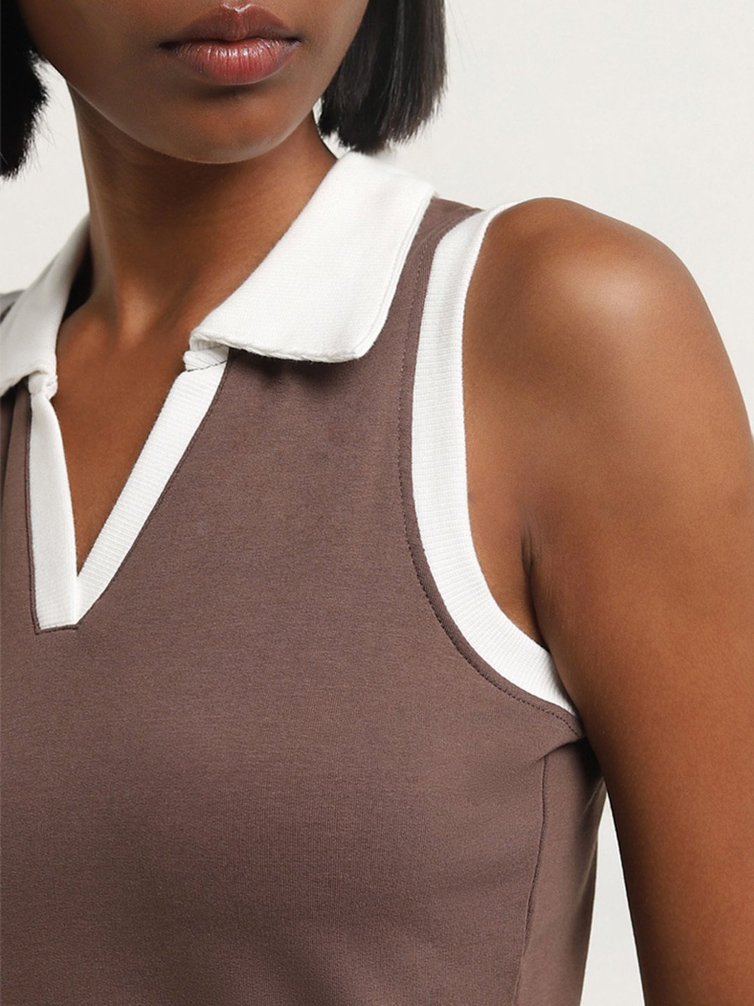 Studiofit by Westside Brown Collared Cotton Blend T-Shirt