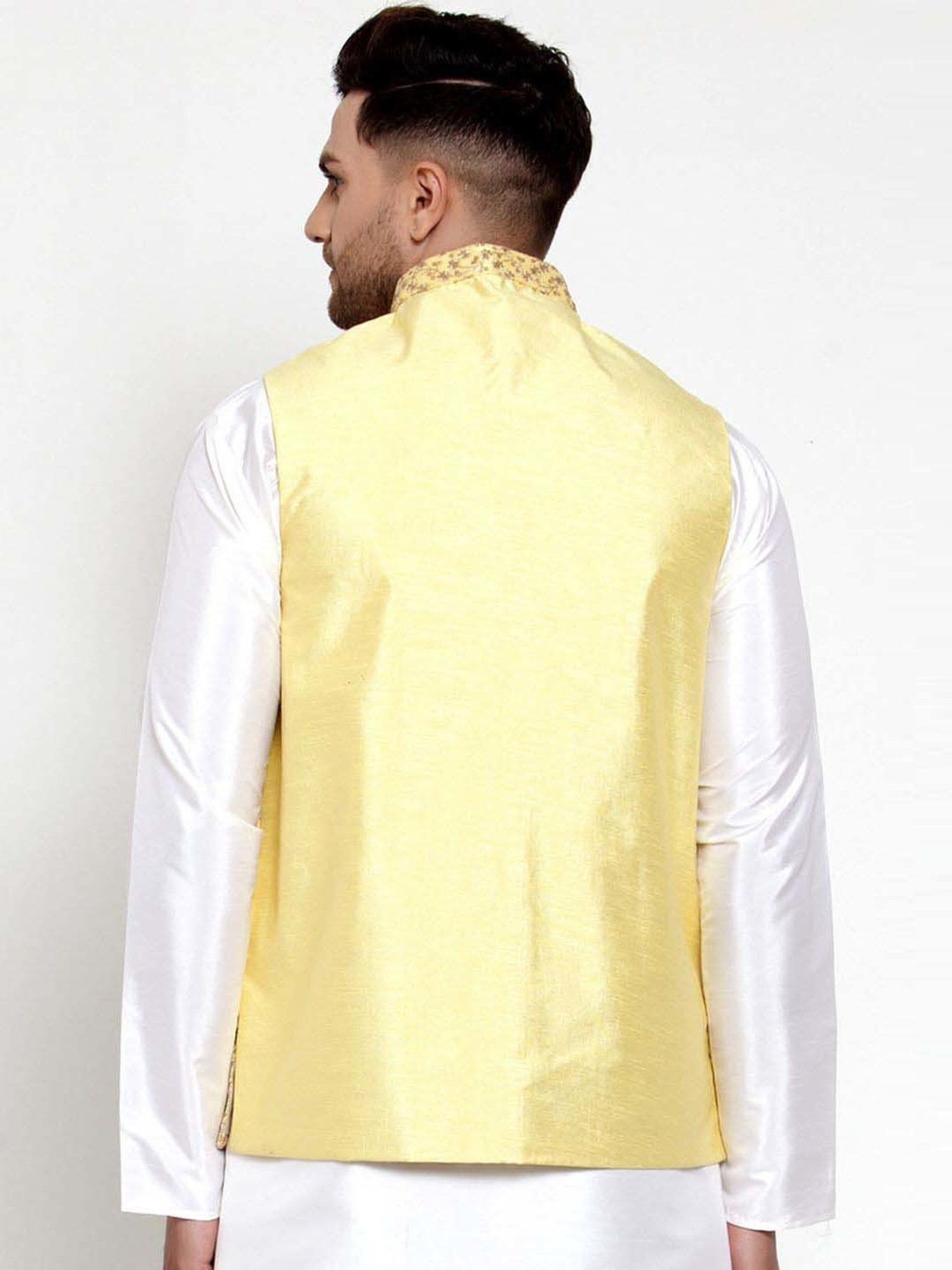 Jompers Yellow Regular Fit Embroidered Nehru Jacket