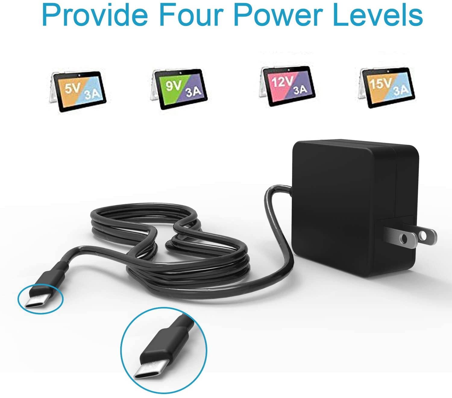 Zoravson 45W 2.25A AC USB Type-C Charger Power Supply Adapter Compatible for Lenovo Yoga 910 910-13 910-13IKB 910-131KB Glass Yoga 5 Pro Type-C 80VF 80VG Laptop USB-C Type-C Power Supply Adapter Cord