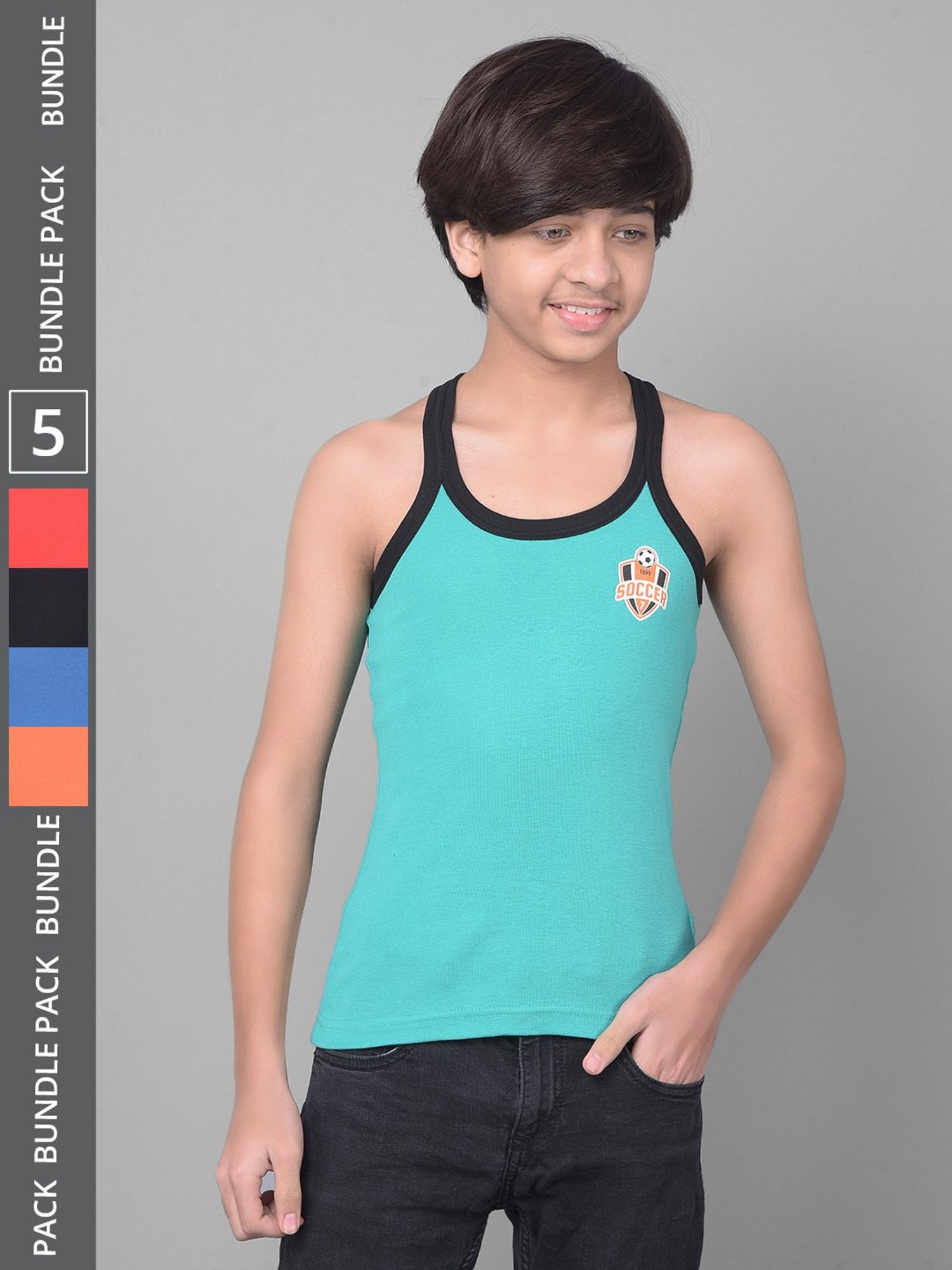 Dollar Bigboss Boys Multicolor Solid Gym Vest (Pack Of 5)