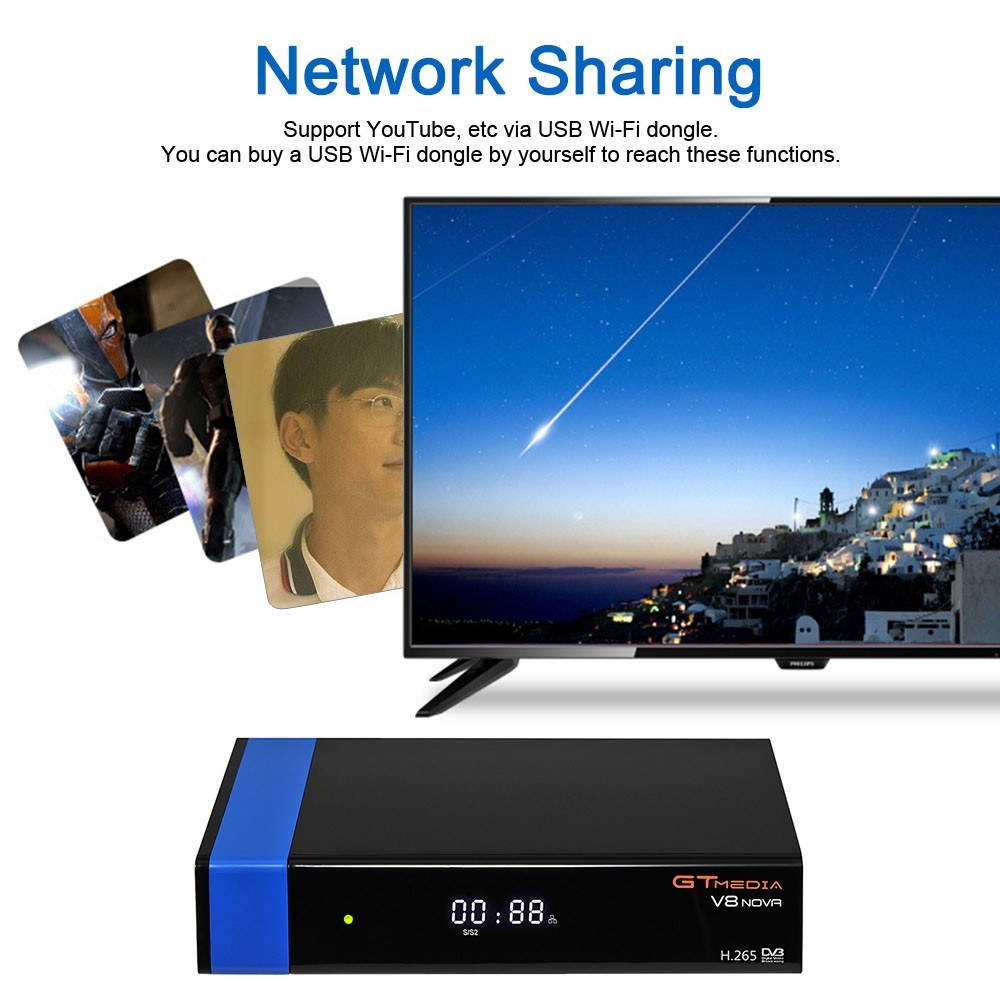 GTMEDIA V8 NOVA BLUE Universal DVB-S2 TV Receiver Digital Video Broadcasting Receiver Full HD 1080P Set Top Box Built-in WiFi Support H.265 EPG