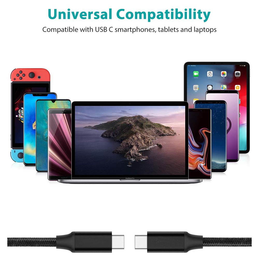 USB C to USB C 3.1 Gen2 Cable Fast Charge Video Cable(6.6ft/2m), 100W 20V/5A 10Gbps Fast Data Transfer, 4K Video Output for Samsung Galaxy S20 Note 10+,iPad Pro,Macbook Pro, HUAWEI MateBook