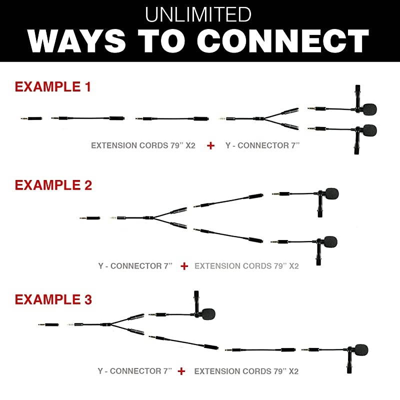 TM Lavalier Lapel Microphone 2 Pack Complete Set Omnidirectional Mic for Desktop PC Computer Mac Smartphone iPhone GoPro DSLR Camcorder for Podcast YouTube Vlogging and DJs