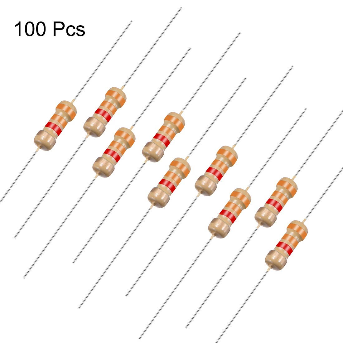 100pcs Axial Lead Carbon Film Resistors 3.3kOhm 0.25W 5%Tolerances 4 Color Bands