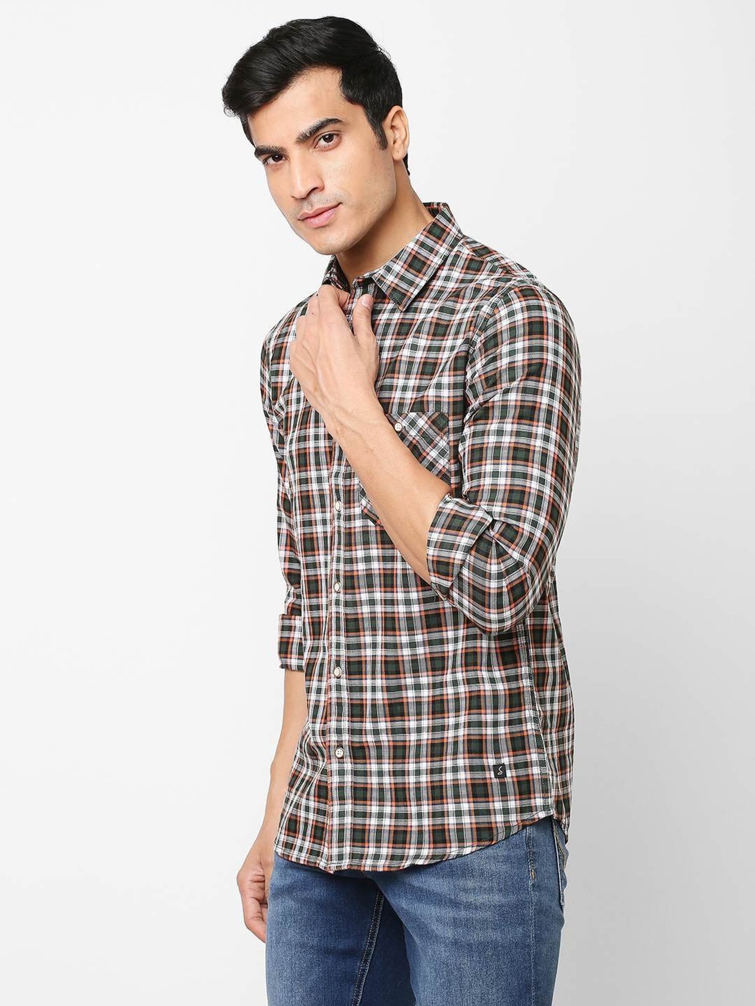 SOLEMIO Multi Cotton Slim Fit Checks Shirt