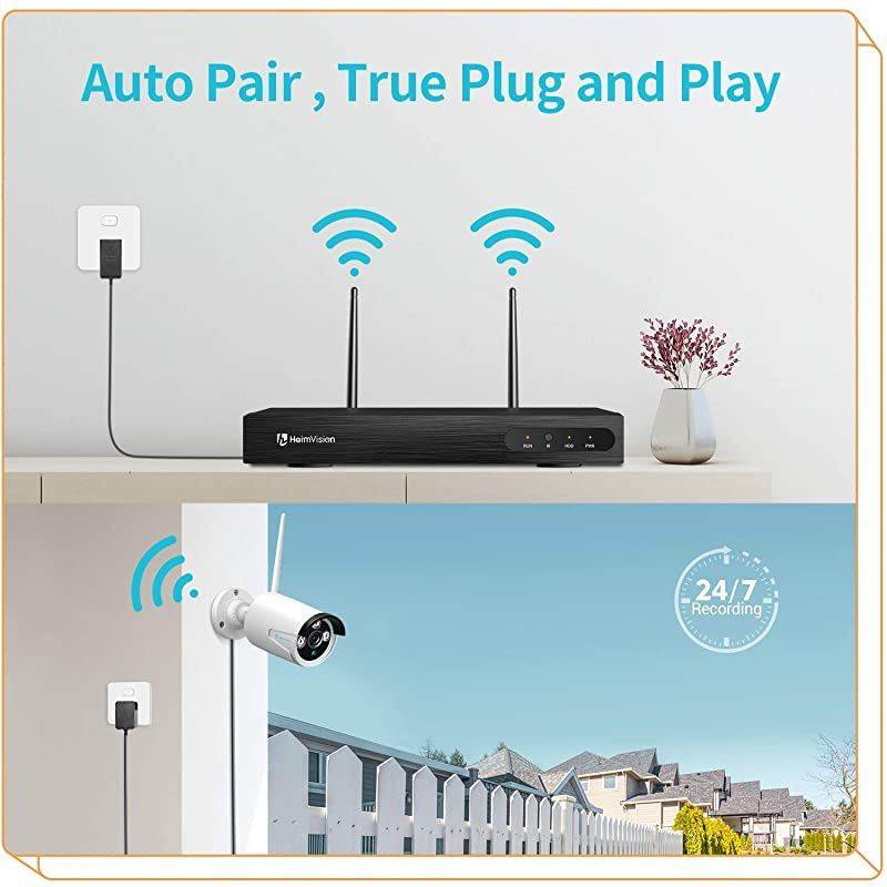 HM241 1080P Wireless Security Camera System, 8CH NVR 4Pcs Home Outdoor WiFi Surveillance Camera with Night Vision, Waterproof, Motion Alert, Remote Access, No Hard Disk