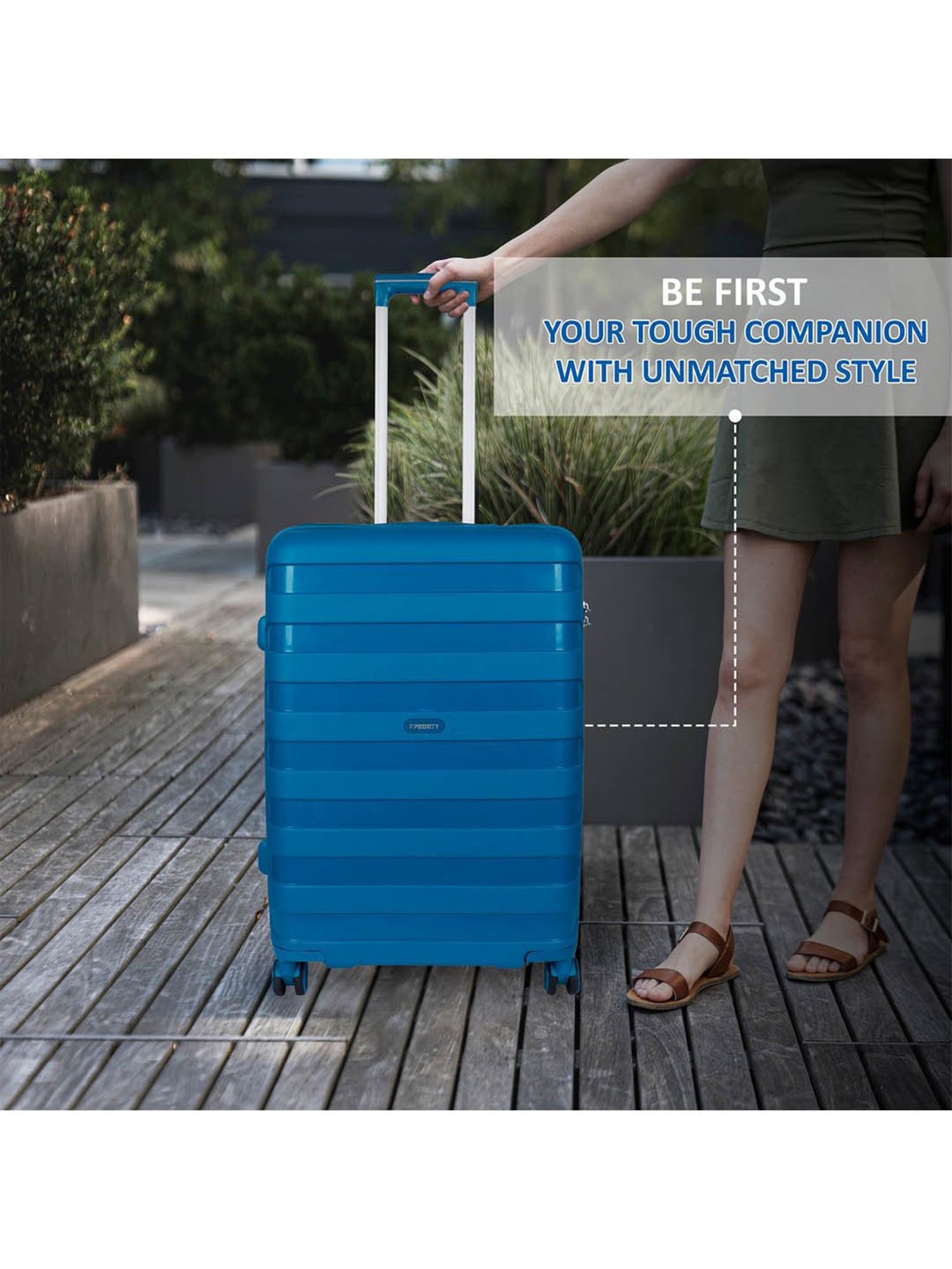 Priority Teal Blue 4 Wheels Large Hard Cabin Trolley Bag 50.8 cm