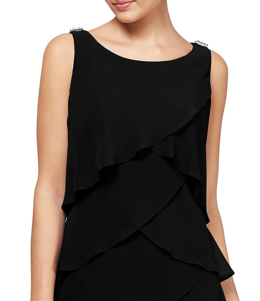Ignite Evenings Chiffon Tulip Tiered Hem Sleeveless A-Line Dress