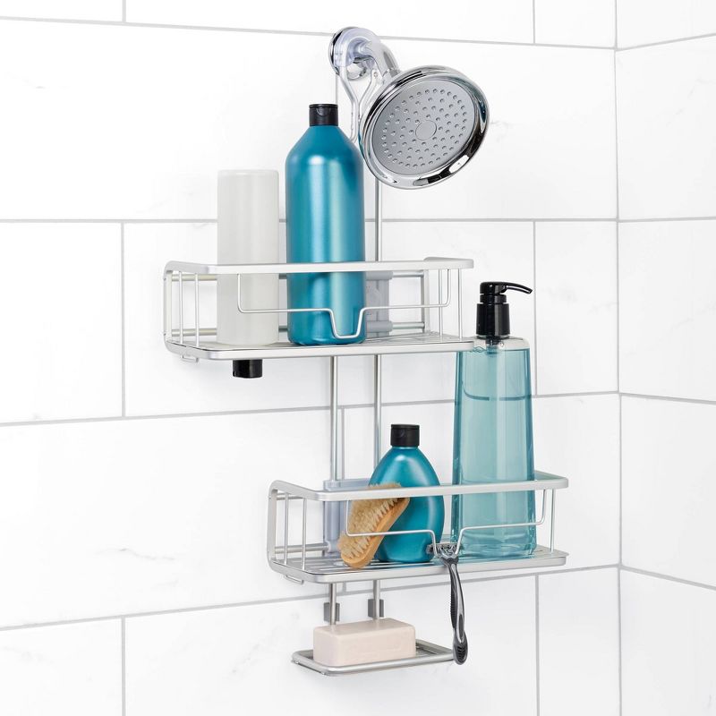 Curved Shower Caddy with Soap Tray Light Silver 24.15" - Elegant Home Fashions
