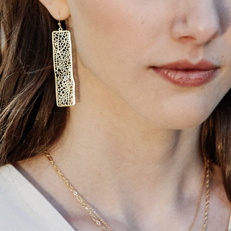 Sanctuary Project Rectangle Geometric Floral Drop Earrings Gold