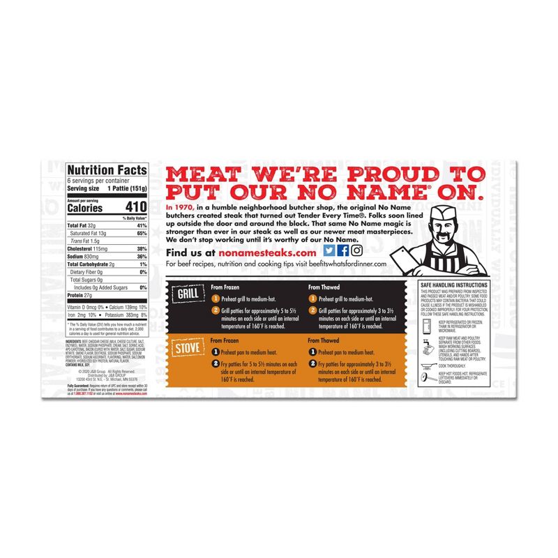 No Name Bacon Cheddar Burgers - Frozen - 24oz/6ct