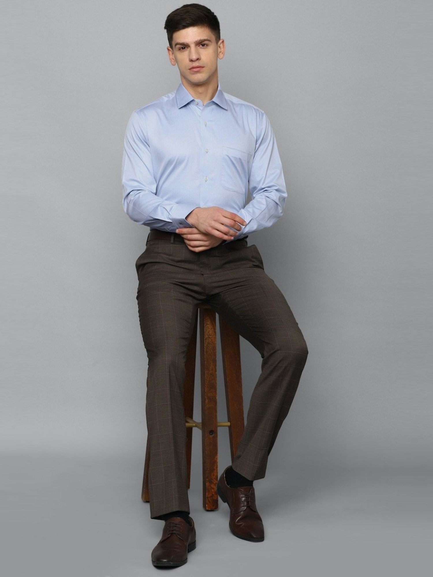 Luxure By Louis Philippe Blue Cotton Regular Fit Self Pattern Shirt