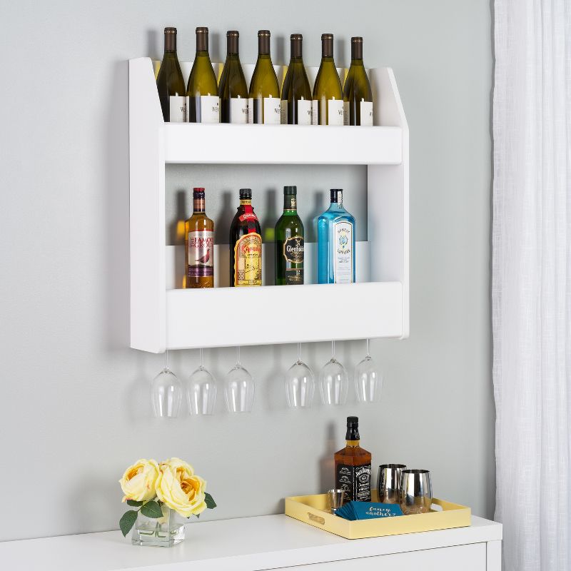 2 Tier Floating Wine and Liquor Rack White - Prepac