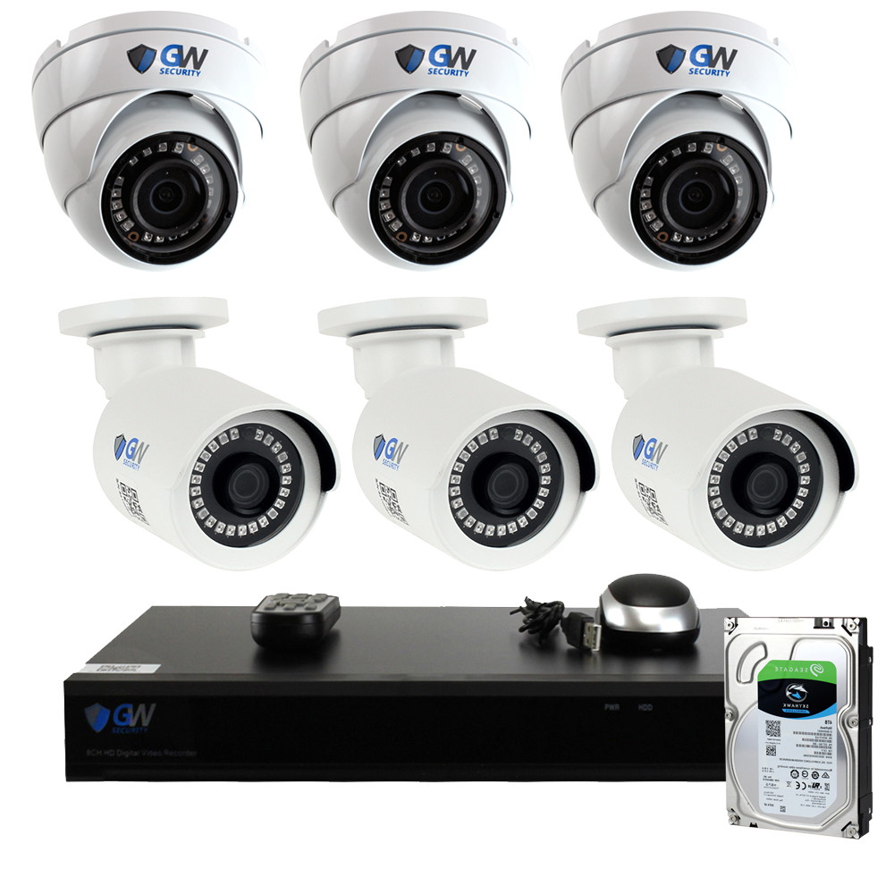 GW 8 Channel 4K NVR H.265 HEVC 5 Megapixel PoE IP Camera System, 6 x 1920P HD IP66 Rated Weather Proof, 3.6mm Wide Angle Camera, Night Vision Compact Size, Free App Access