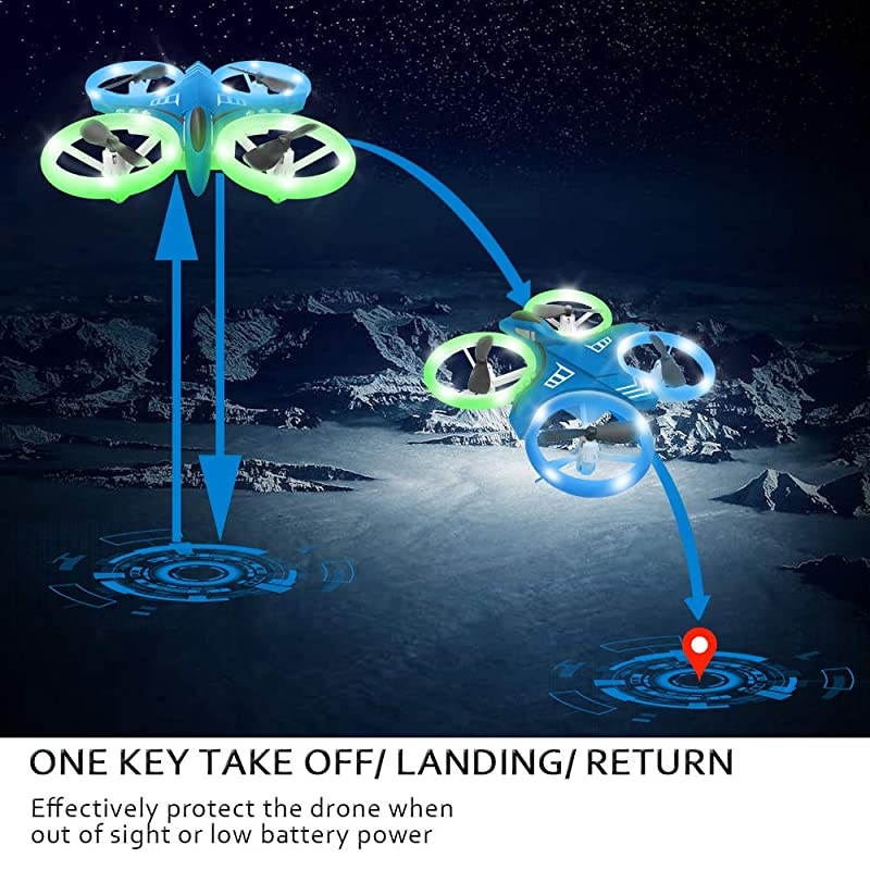 Mini Drone Crash Proof RC Quadcopter with LED Night Lights One Key Take Off Flips Rolls Nano Drones Toys for Kids Children Beginners Boys and Girls 2pcs Batteries