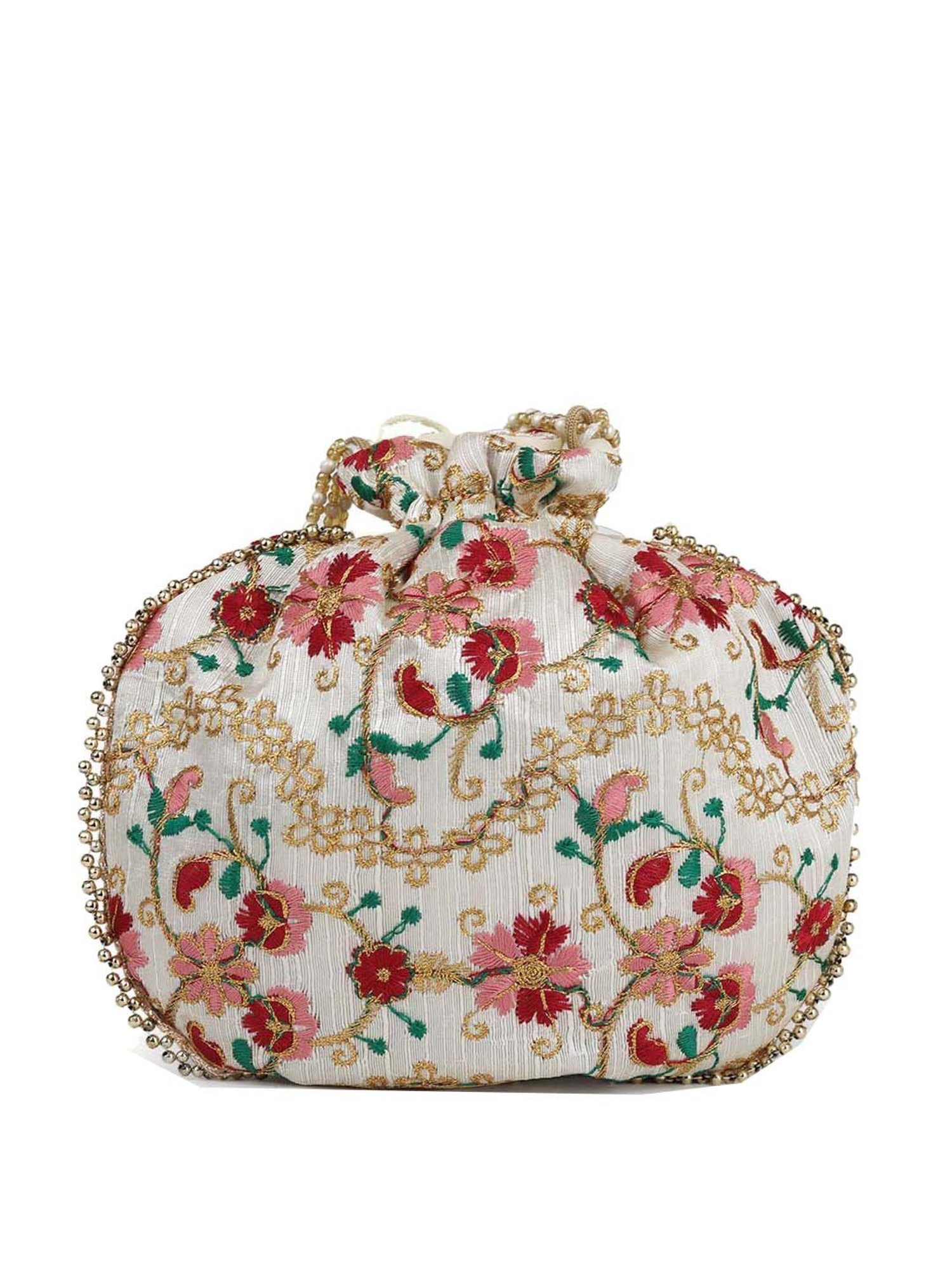 Gaurapakhi White Embroidered Potli