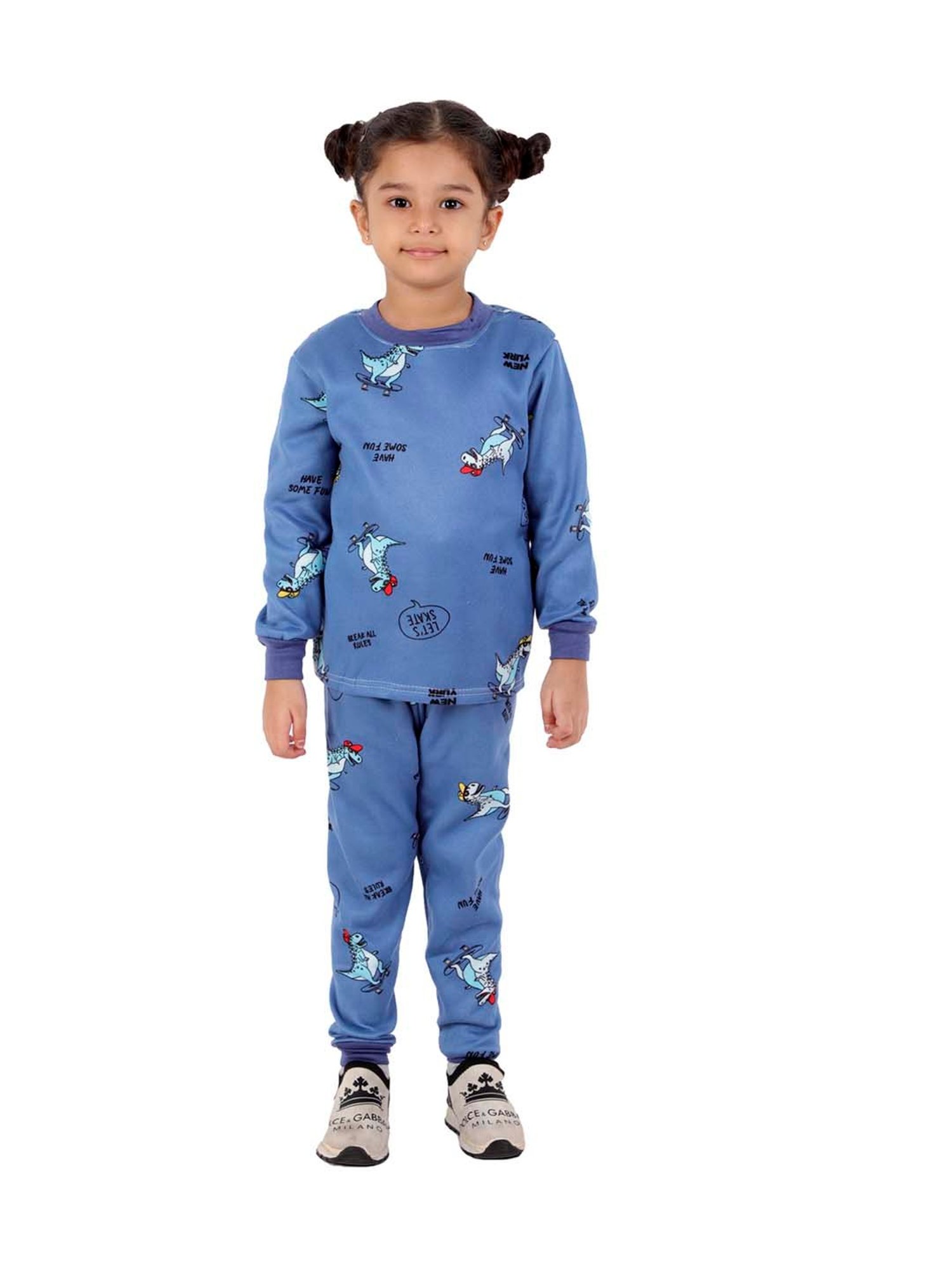 Ahhaaaa Kids Blue Printed Sweatshirt with Joggers