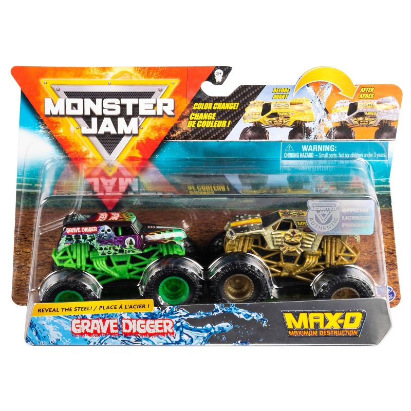 Monster Jam 1:64 2 Packs (Reveal The Steel) - Grave Digger vs Max D