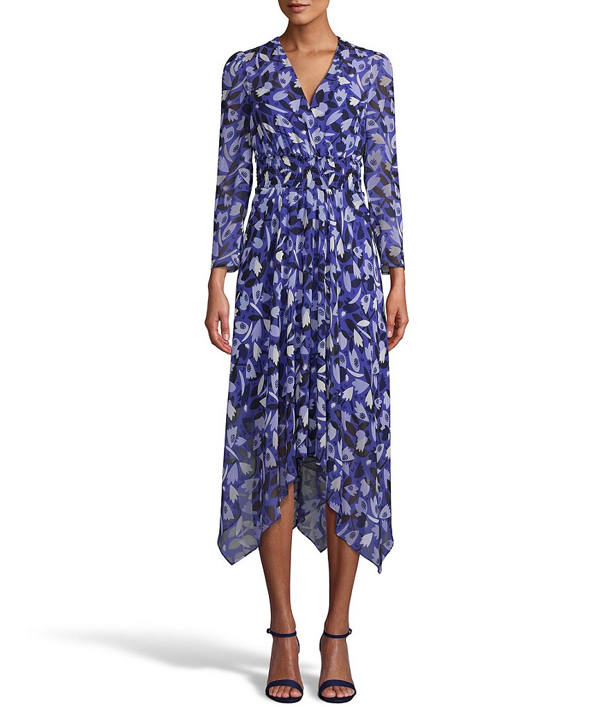 Tommy Hilfiger Paisley Chiffon Smocked Sleeveless Mock-Neck Midi A-Line Dress