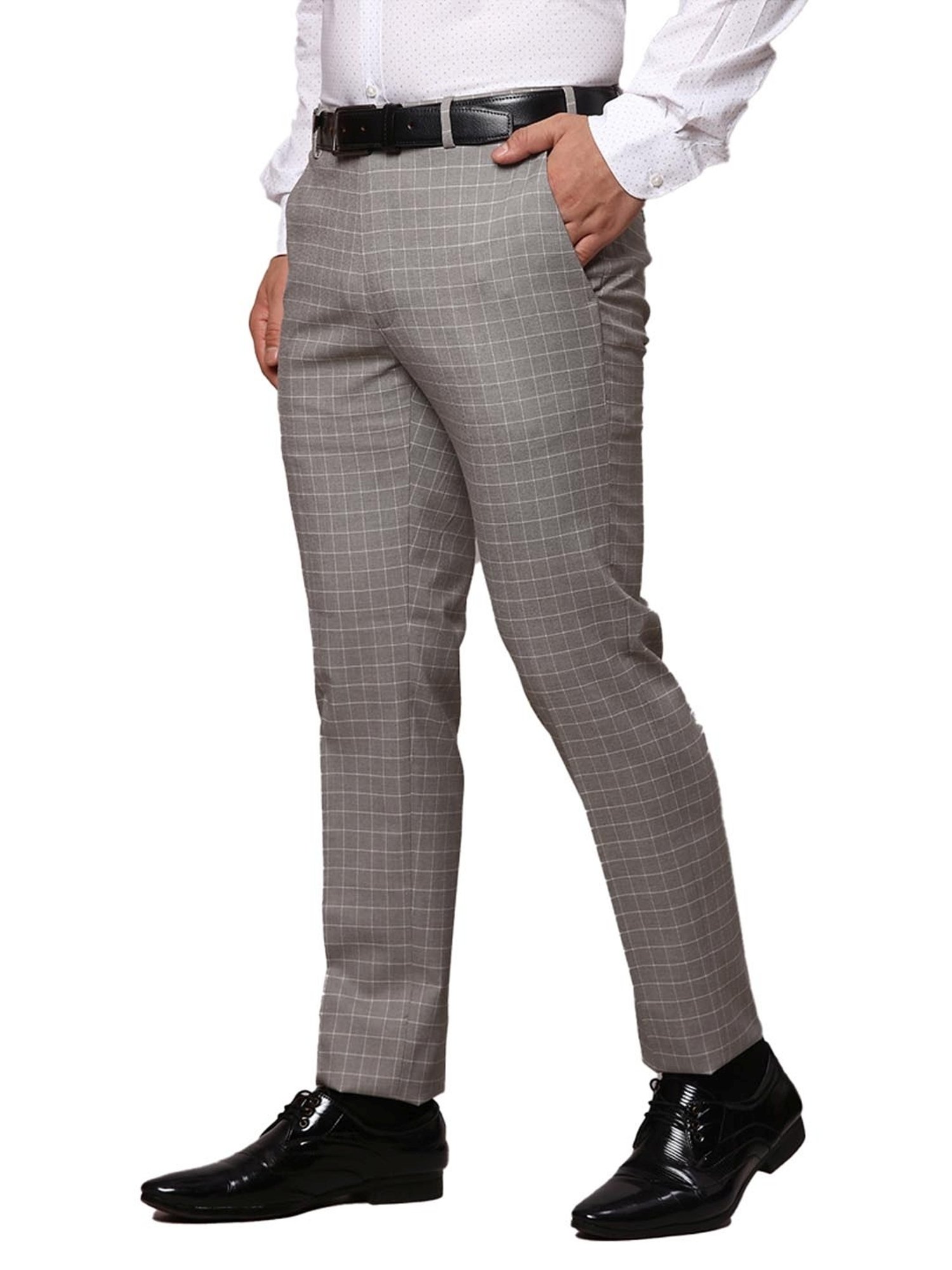 Park Avenue Dark Grey Super Slim Fit Checks Trousers