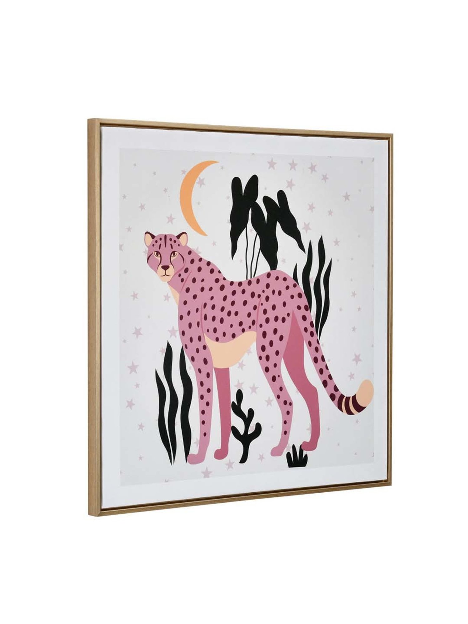 @home Pink Canvas Standing Cheetah Wall Painting