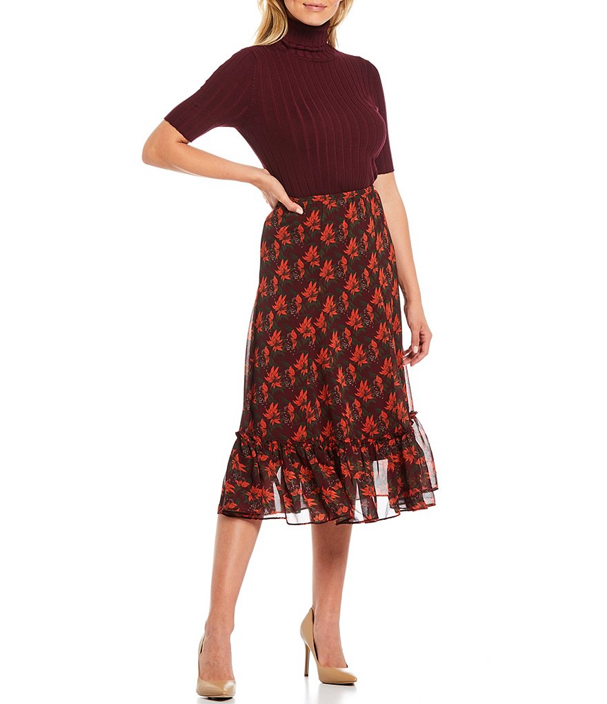 Julie Brown Twiggy Stretch Knit Turtleneck Short Sleeve Pullover Top