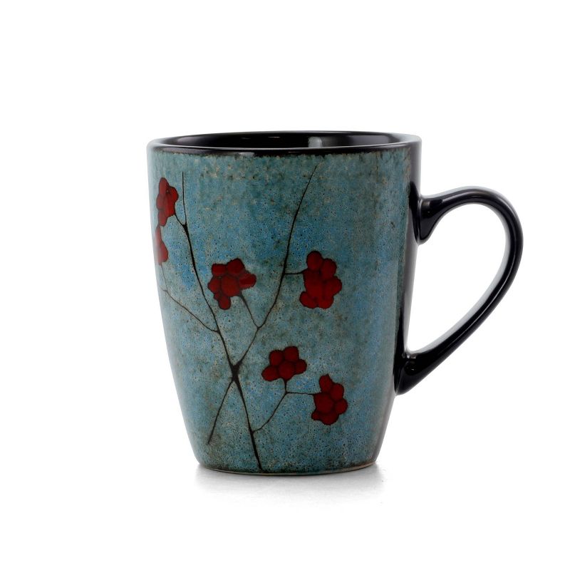 16pc Stoneware Sky Bloom Dinnerware Set Red/Blue - Elama