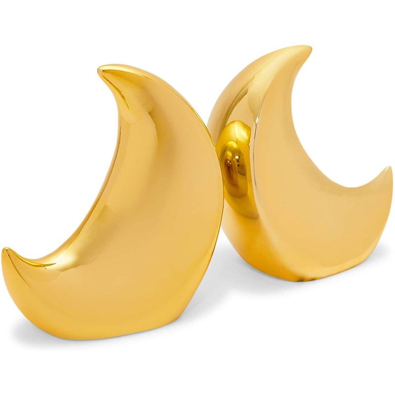 Juvale Gold Bookends, Moon Home D&eacute;cor (6.5 x 4 x 6.5 in, 2-Pack)