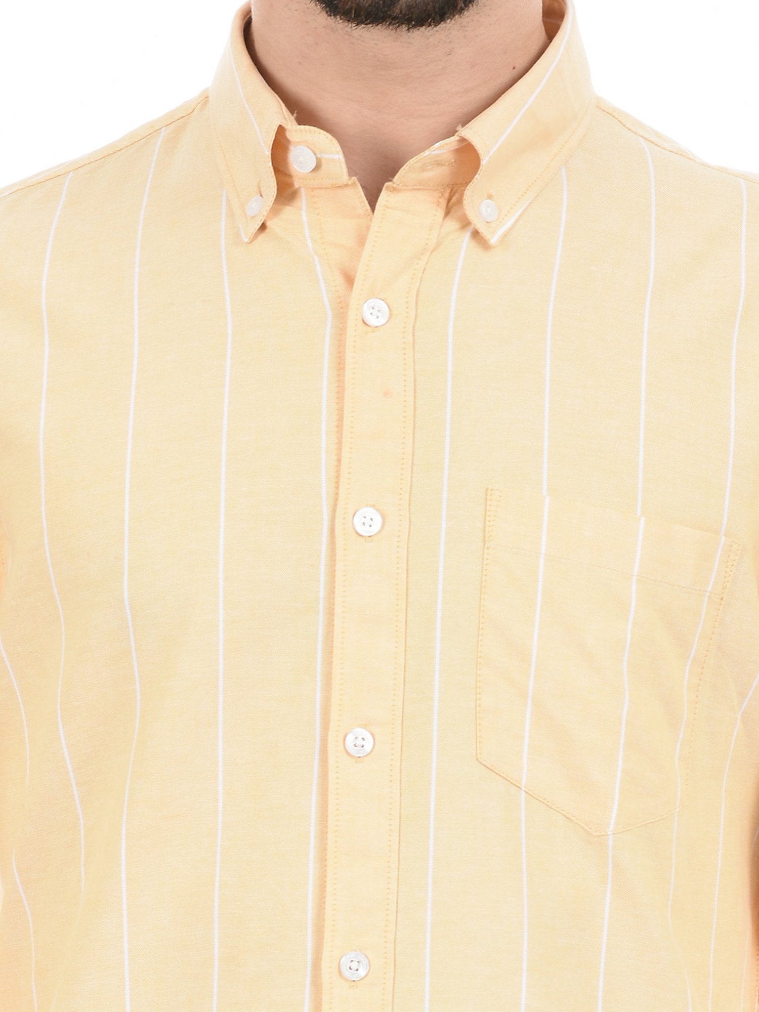 London Fog Light Yellow Regular Fit Striped Cotton Shirt