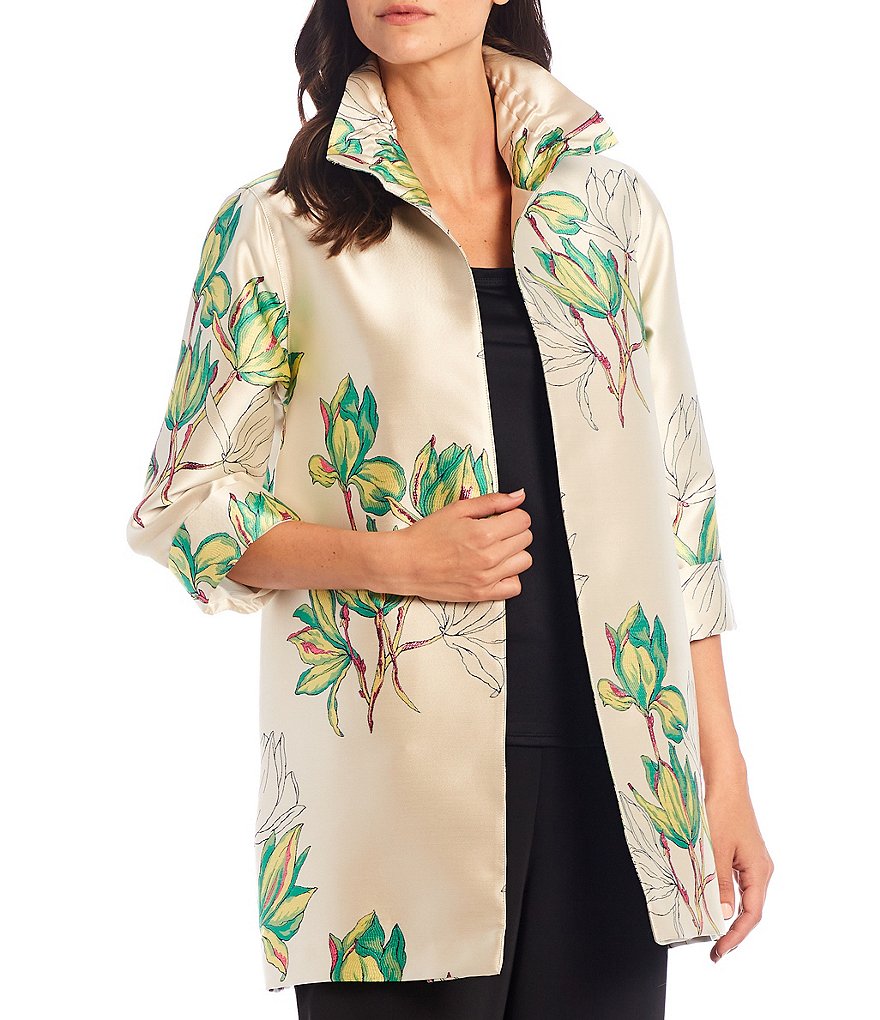 Caroline Rose Flower Fest 3/4 Sleeve Jacquard Topper