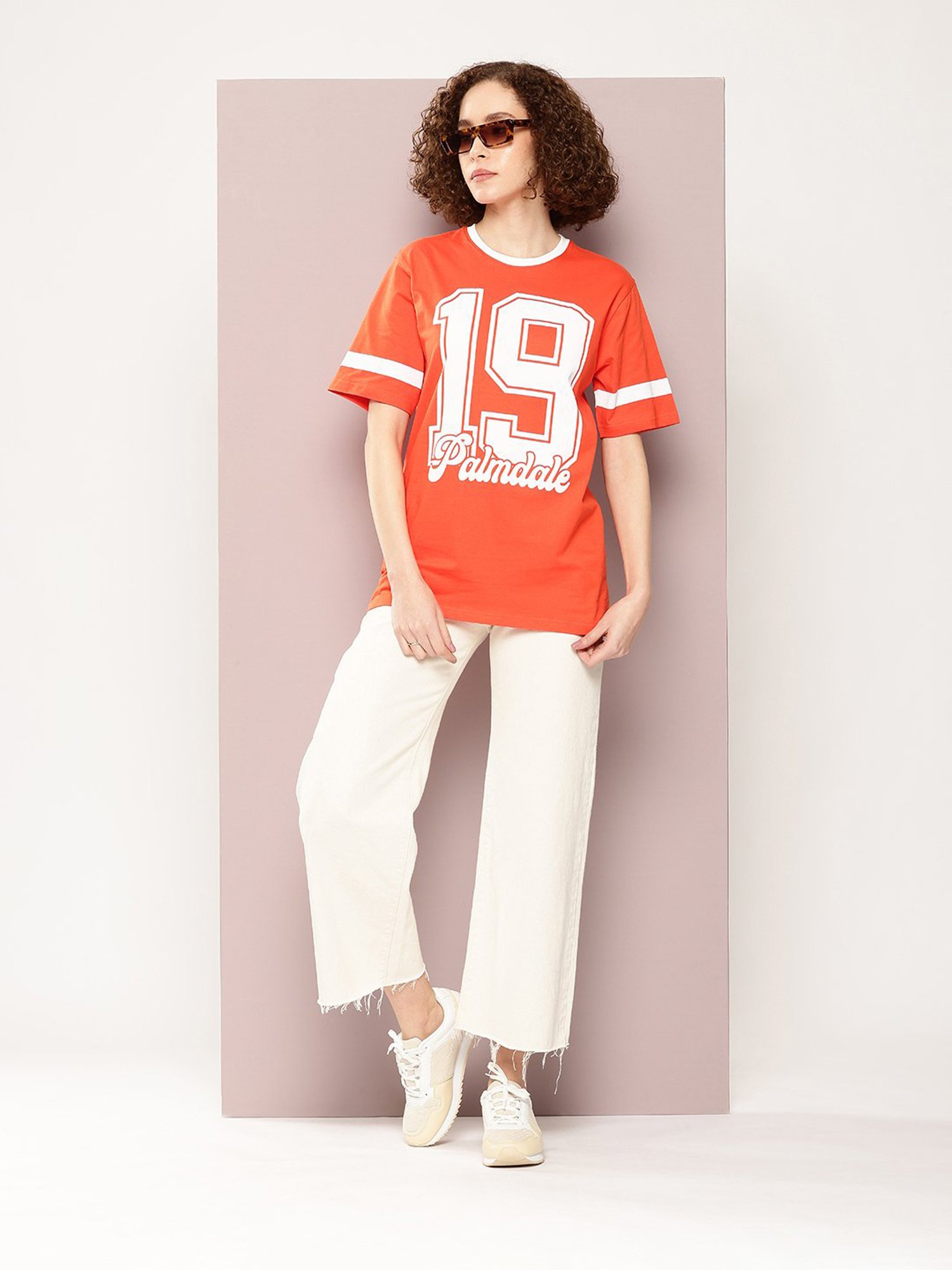 Dillinger Orange Cotton Graphic Print Oversized T-Shirt