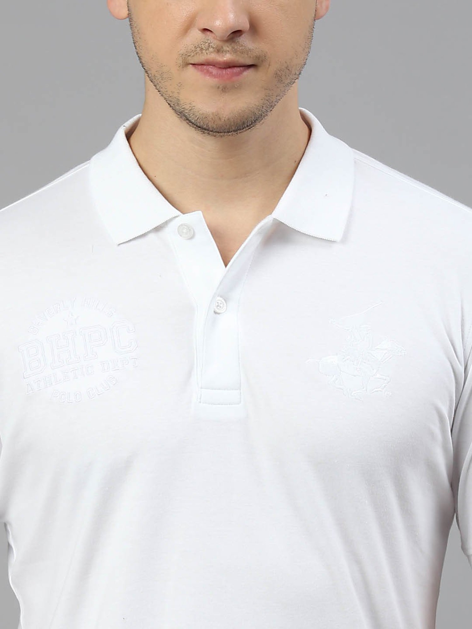 Beverly Hills Polo Club White Cotton Regular Fit Polo T-Shirt