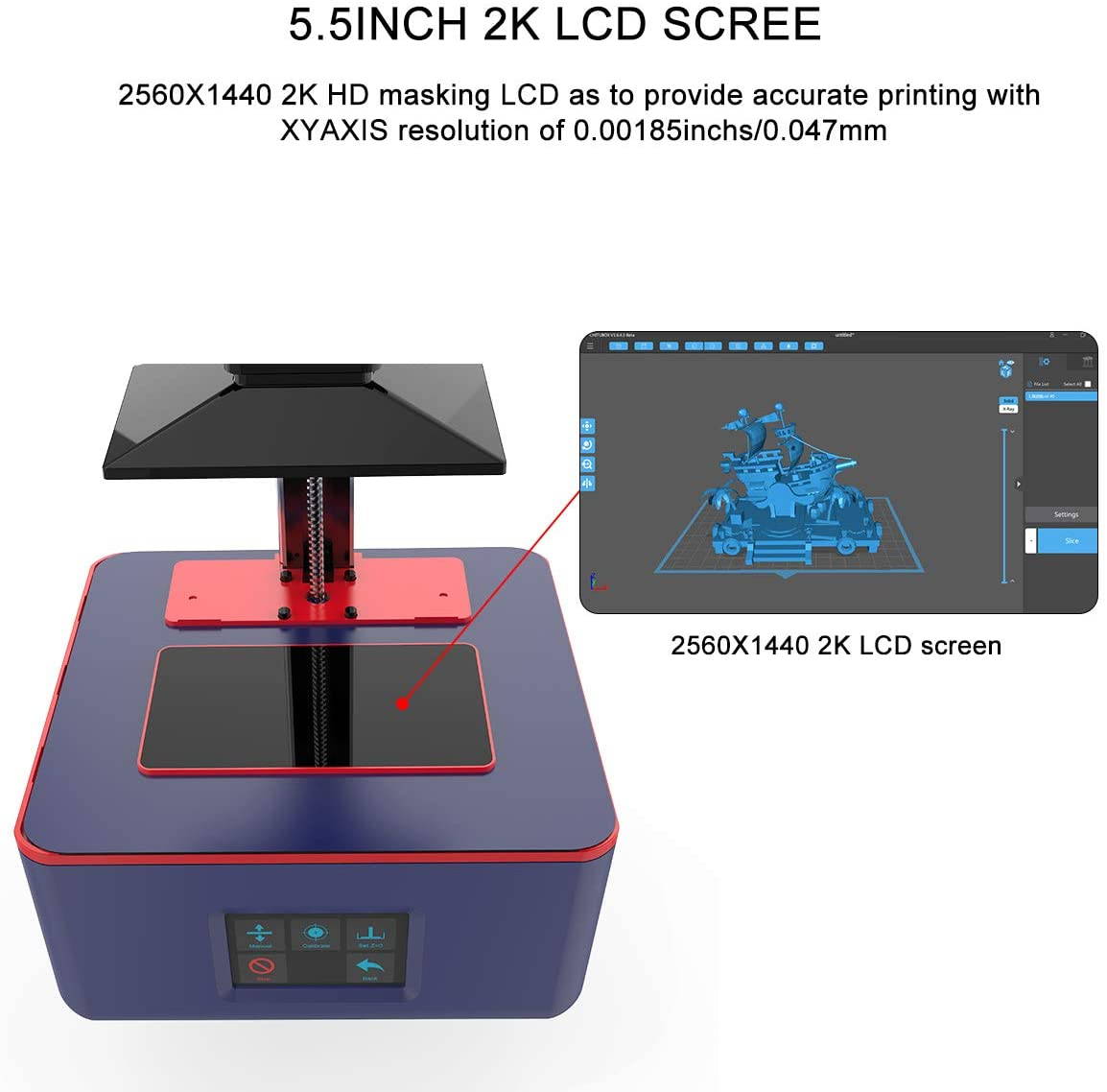 LCD 3D Printer with Parallel Matrix 405nm Light, 5.5inch 2K Screen, Z-axis Dual Linear Rail & Off