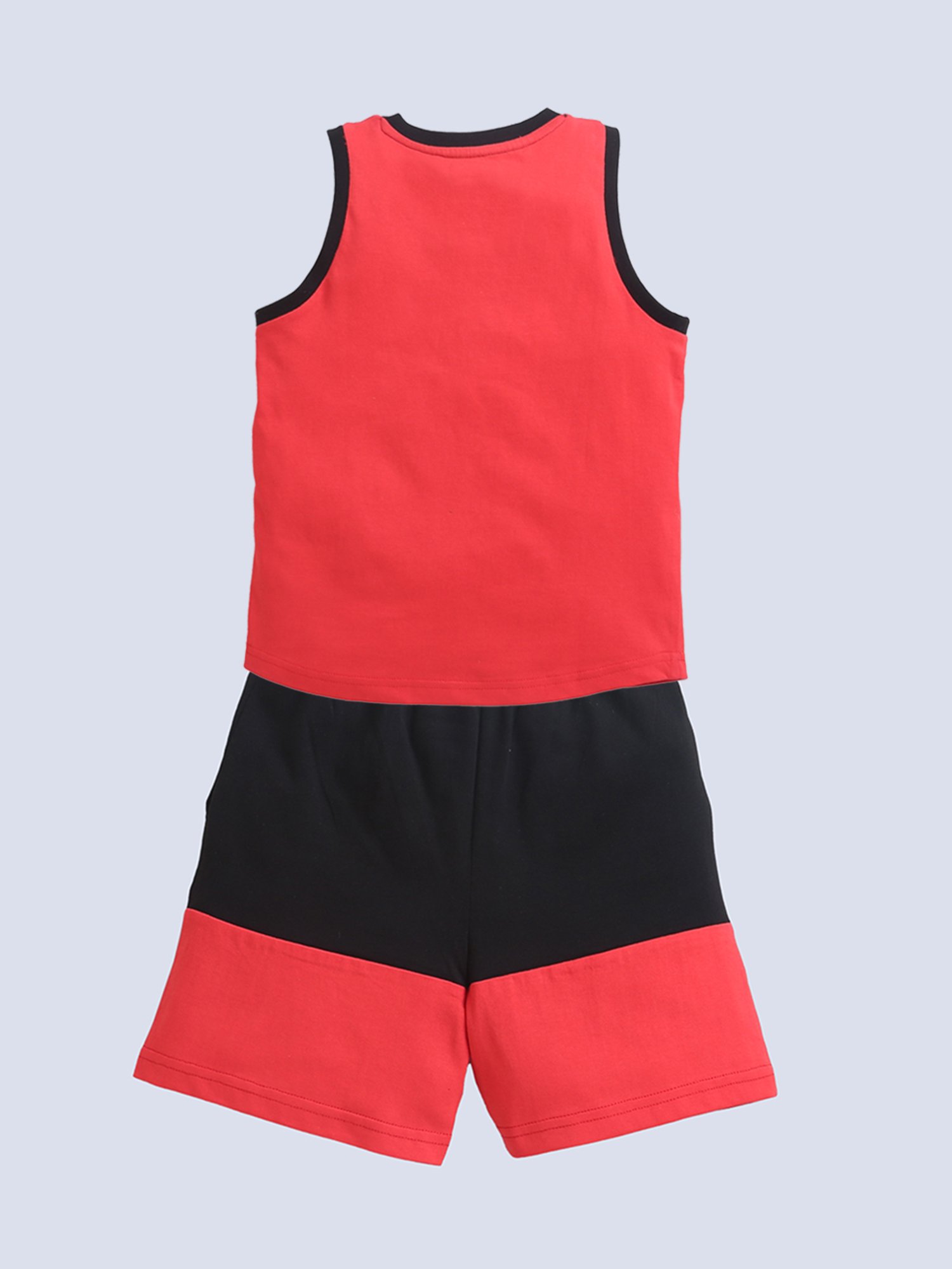 Bumzee Kids Red & Black Printed T-Shirt with Shorts