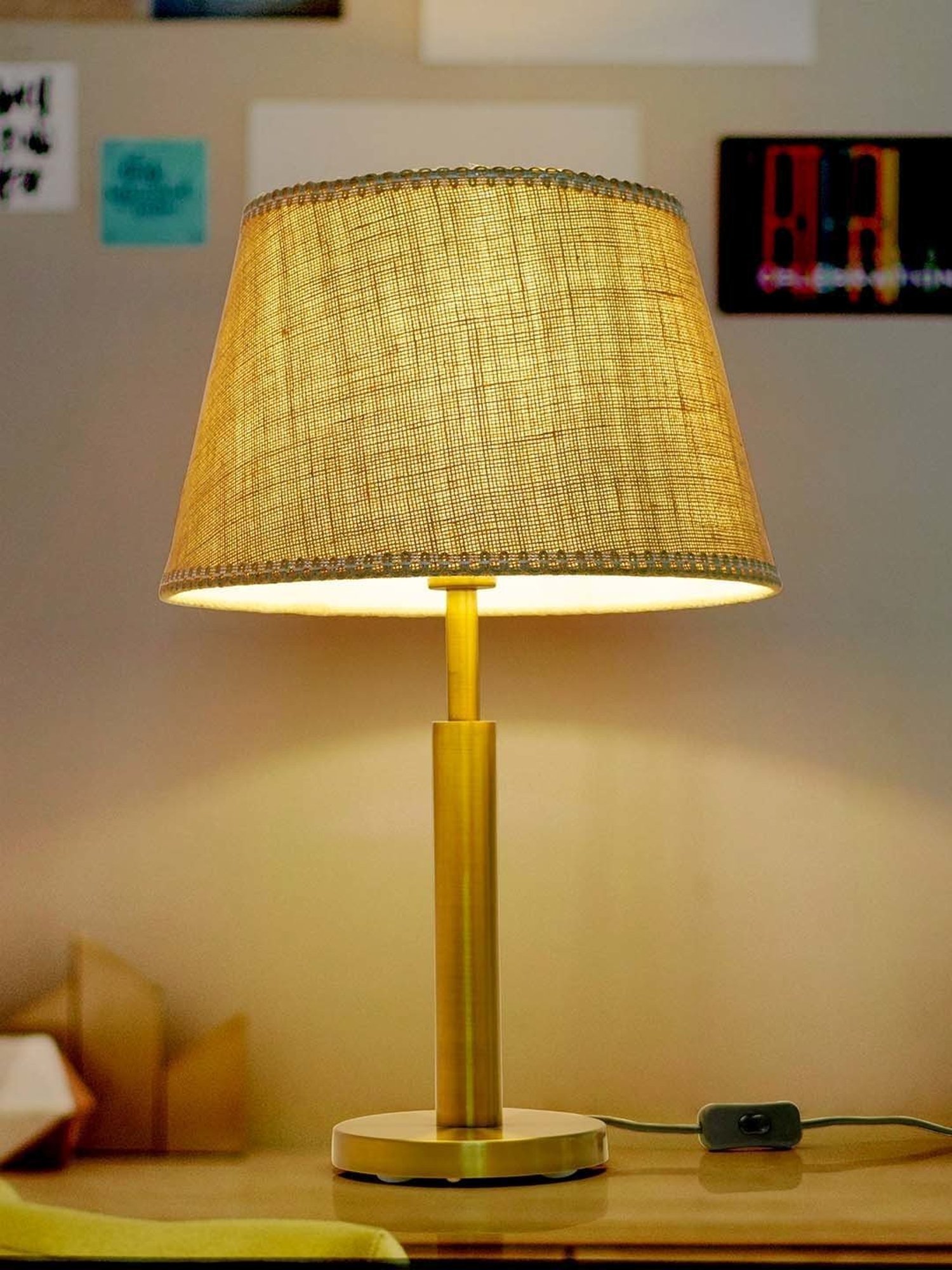 FOS LIGHTING Transitional Brushed Beige & Golden Steel Table Lamp With Fabric Shade