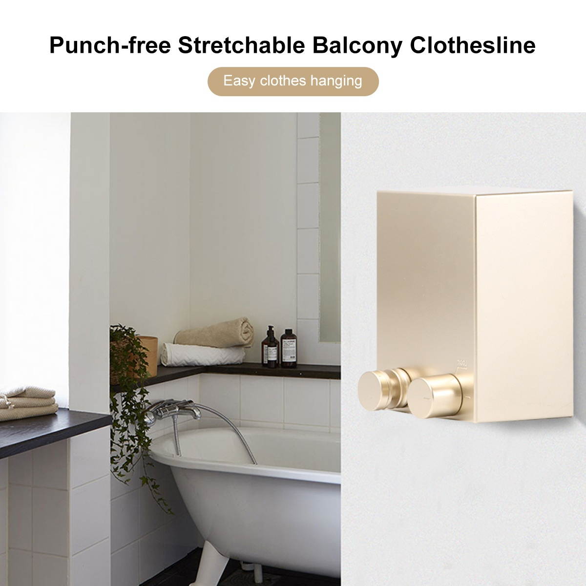 1PC Clothesline Invisible Shrinkage Clothes Hanging String Indoor Wall Hanging Clothesline Retractable Household Clothing Hanging Rope for Balcony Home White No Punching Punching Style