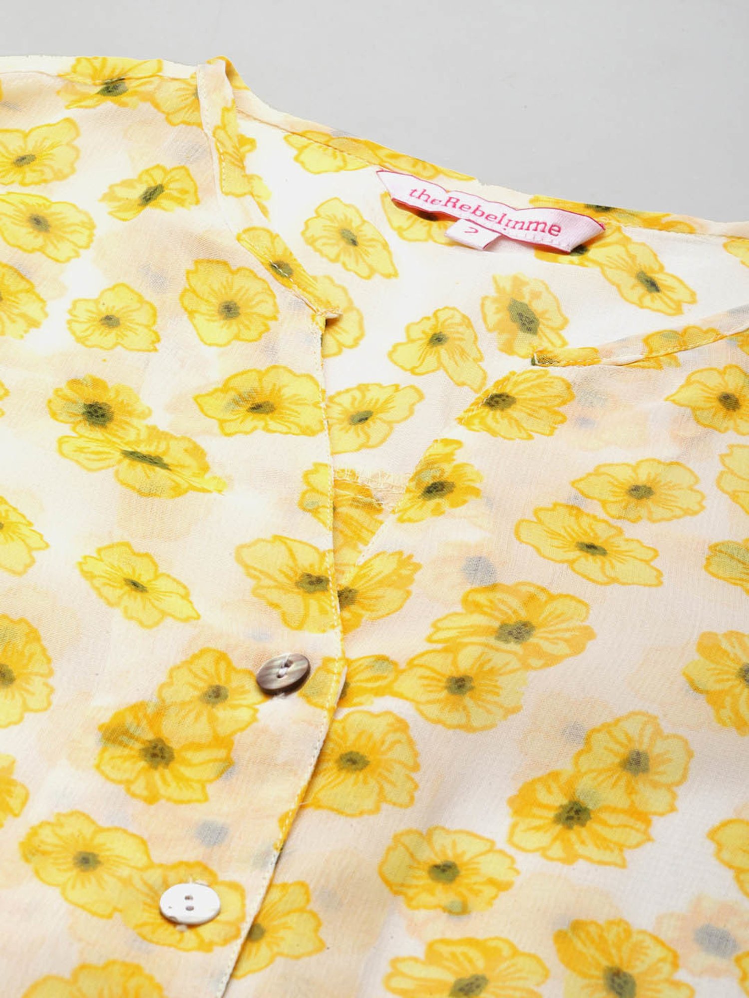 theRebelinme Yellow & Off White Floral Print Shirt