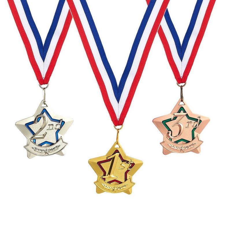 Juvale 3-Piece Award Medals Set - Metal Star-Shaped Gold, Silver, Bronze for Competitions, Spelling Bees