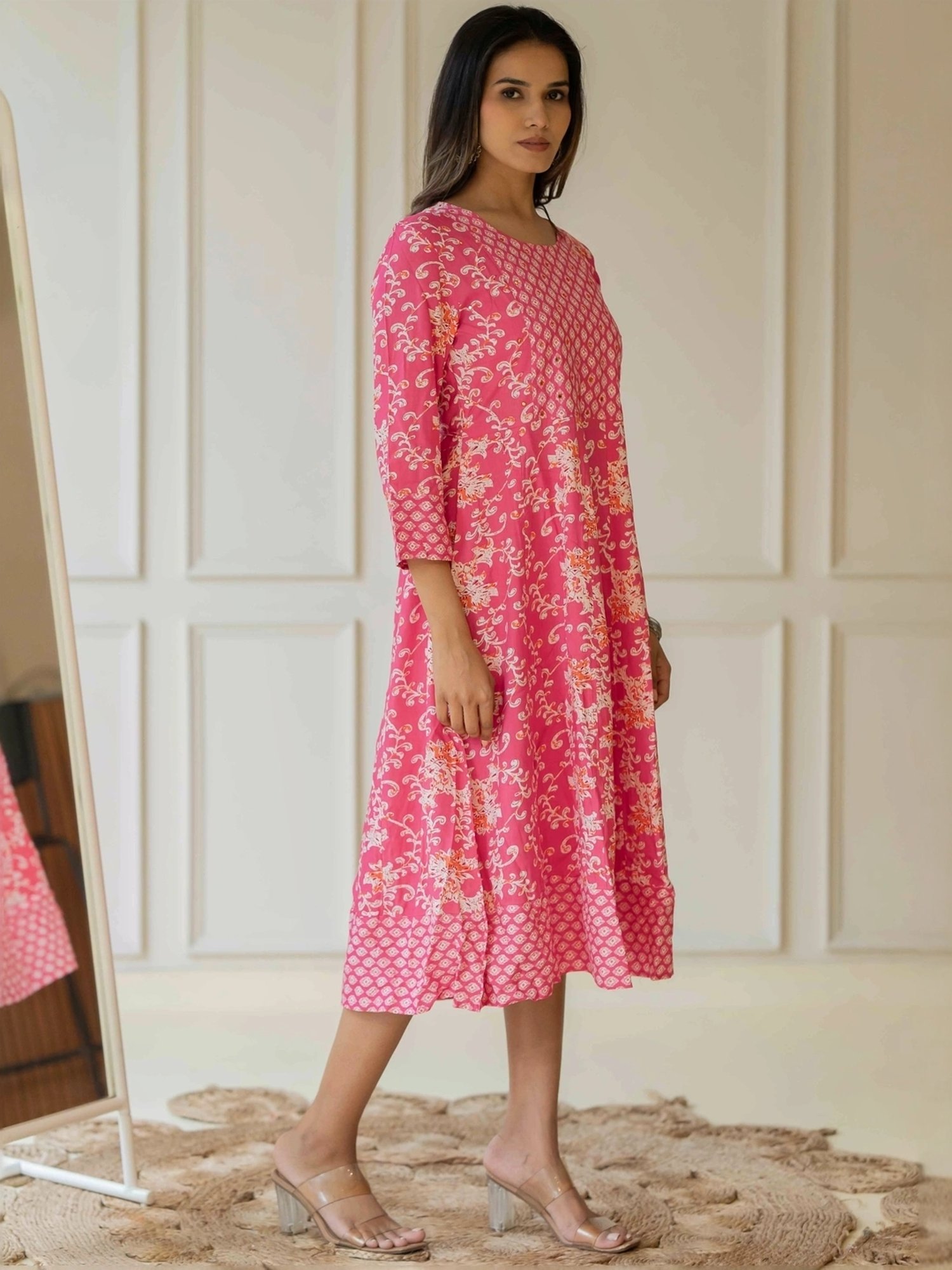 MIRCHI FASHION Pink Cotton Printed A-Line Dress
