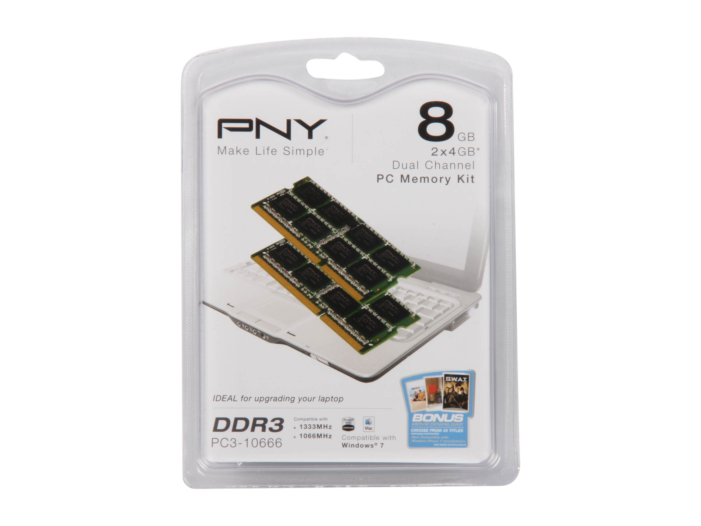 PNY 8GB (2 x 4GB) 204-Pin DDR3 SO-DIMM DDR3 1333 (PC3 10666) Laptop Memory Model MN8192KD3-1333
