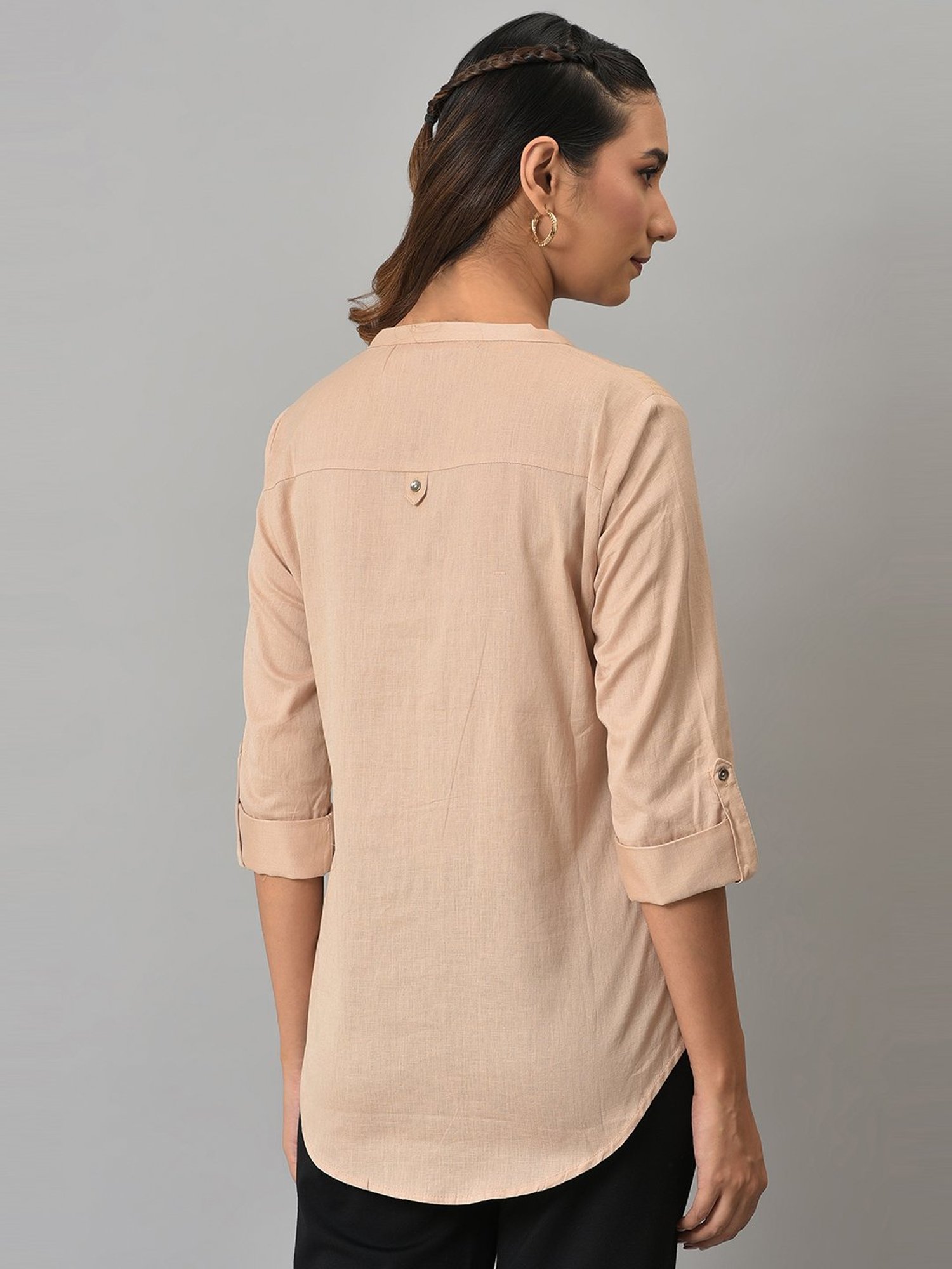 W Beige Cotton Regular Fit Top