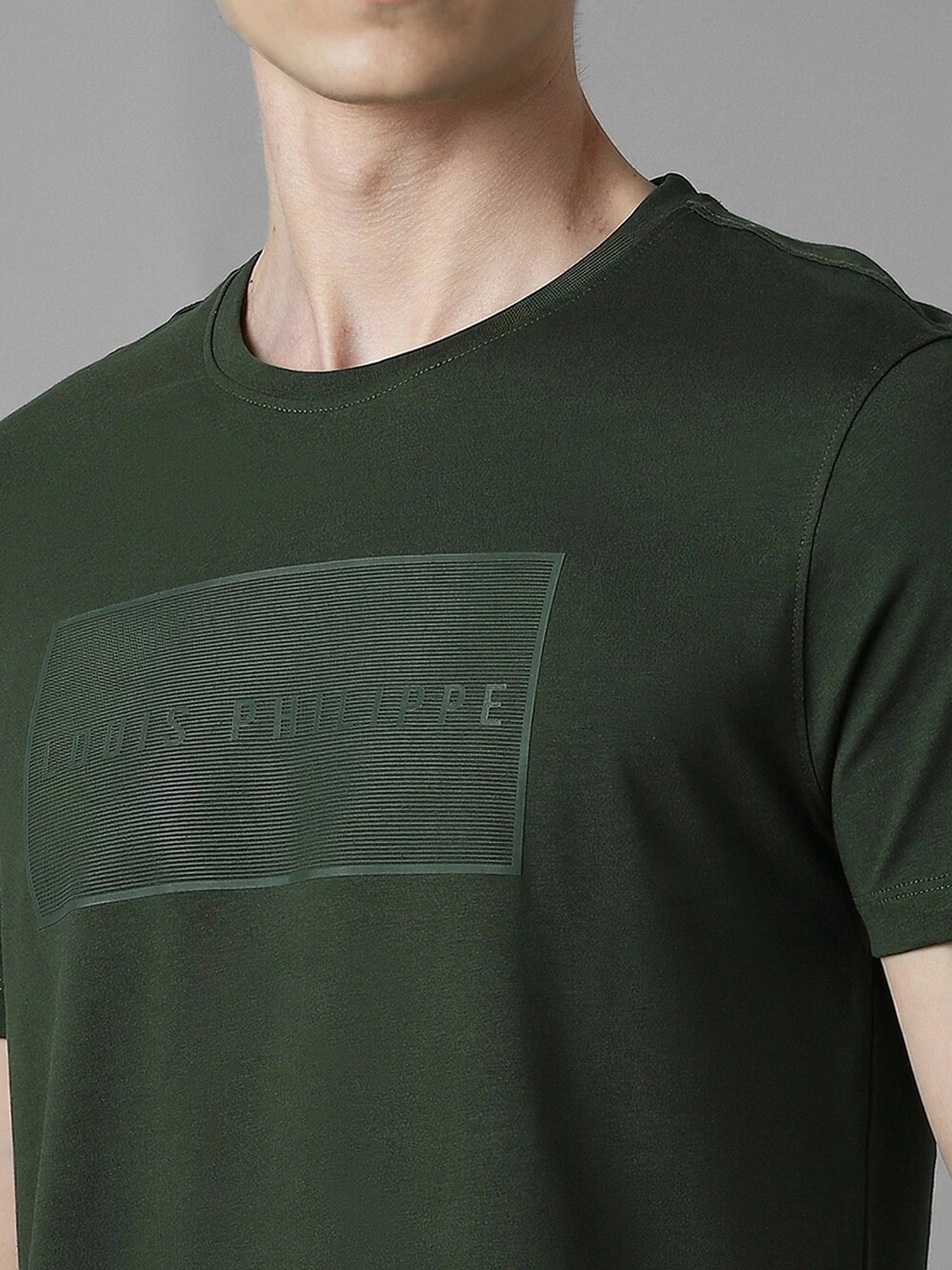 Louis Philippe Olive Cotton Slim Fit Printed T-Shirt
