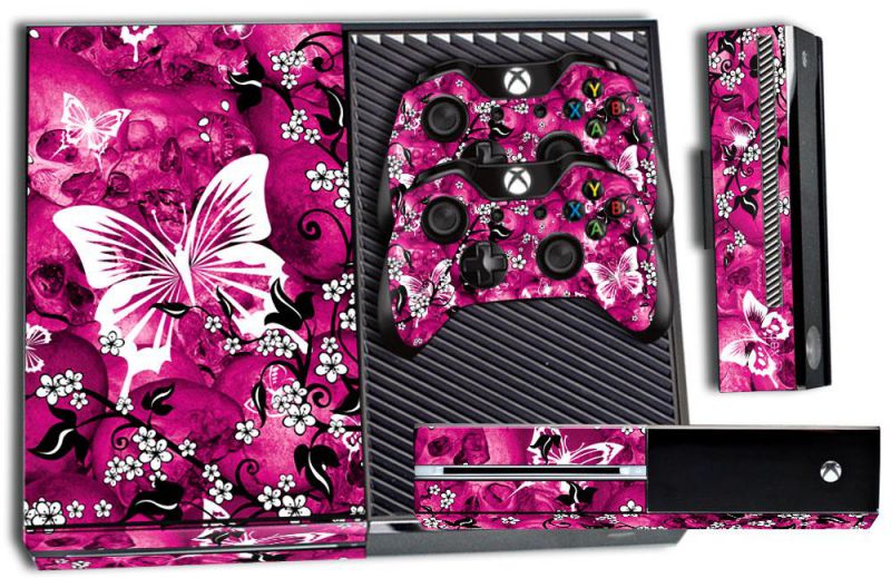 Microsoft Xbox ONE  Console Skin plus 2 Controller Skins - Pink Butterflies