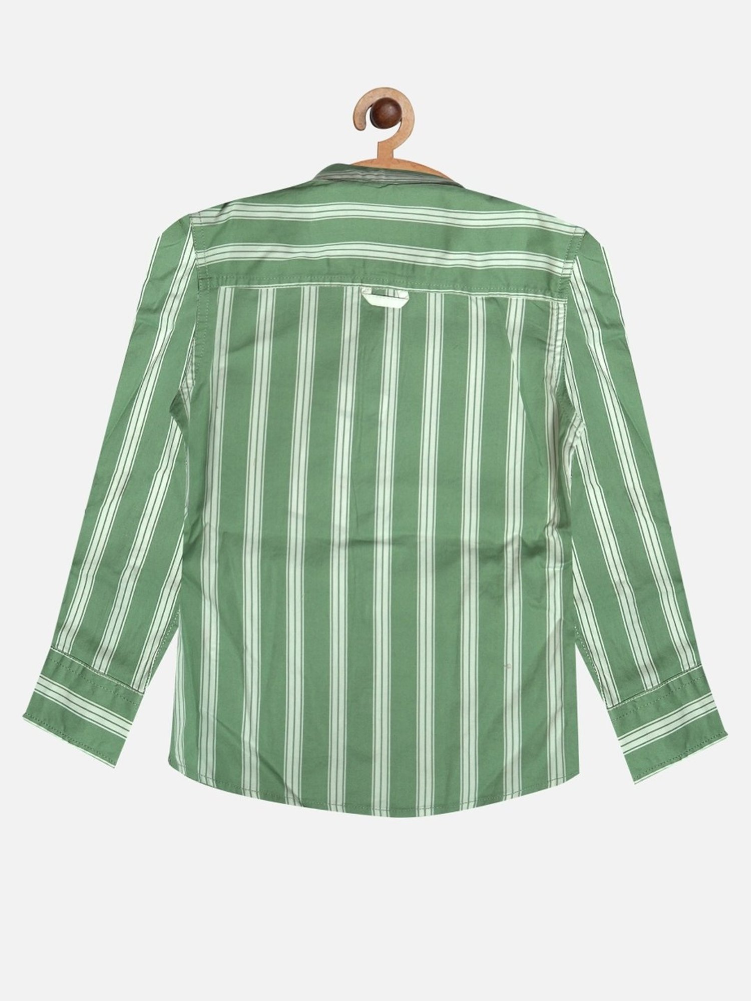 Octave Kids Mint Green & White Cotton Striped Full Sleeves Shirt