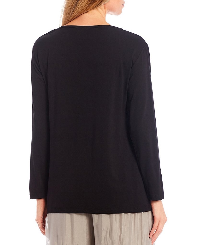 M Made in Italy Long Sleeve Jewel Neck Knit Top