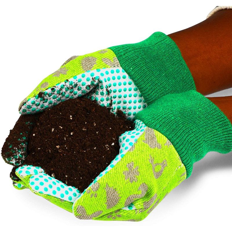 Blue Panda 6 Pairs Green Kids Garden Work Gloves, Children Gardening Working Gloves, Ages 3-6