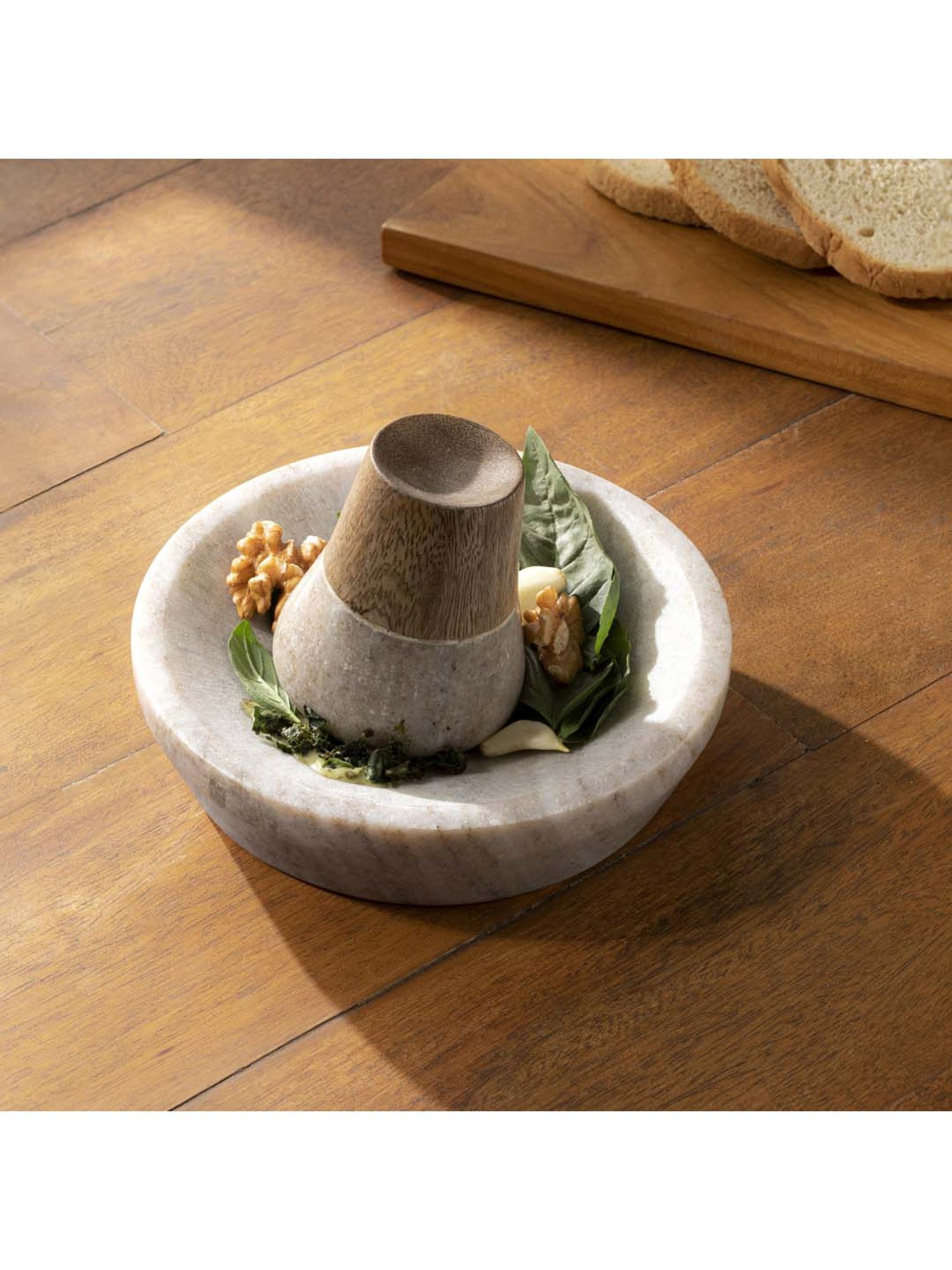 Ellementry 'Swirl & Grind' White & Brown Marble 14 cm Mortal & Pestle Set