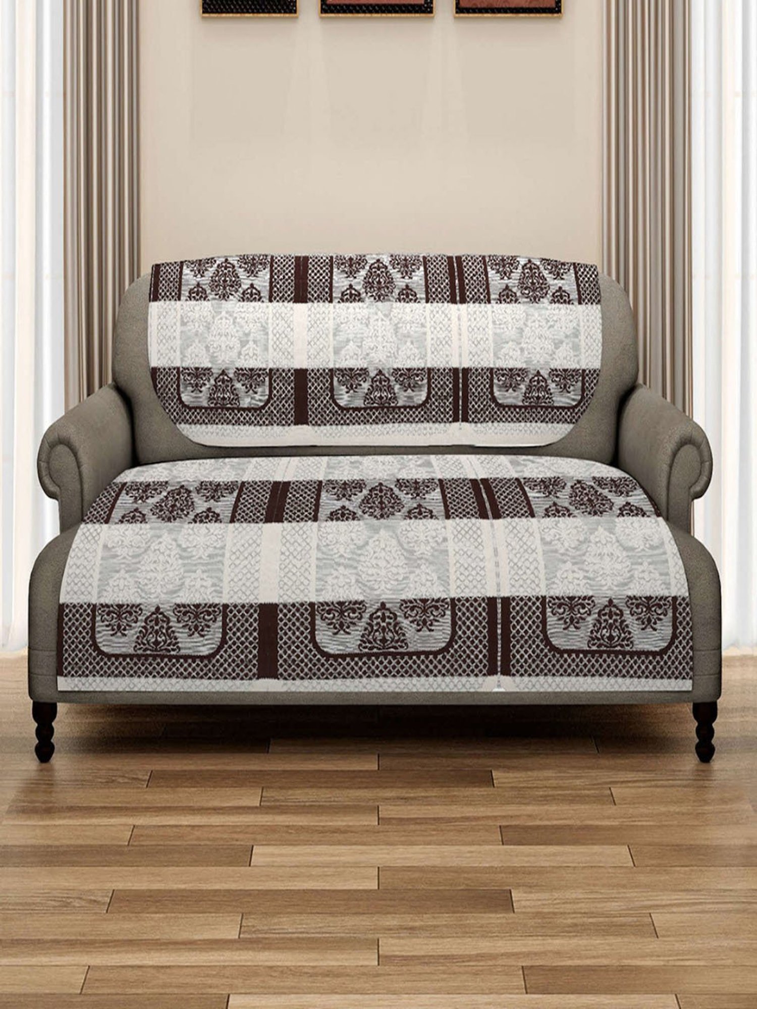 Romee Brown Polyester Printed Sofa Covers