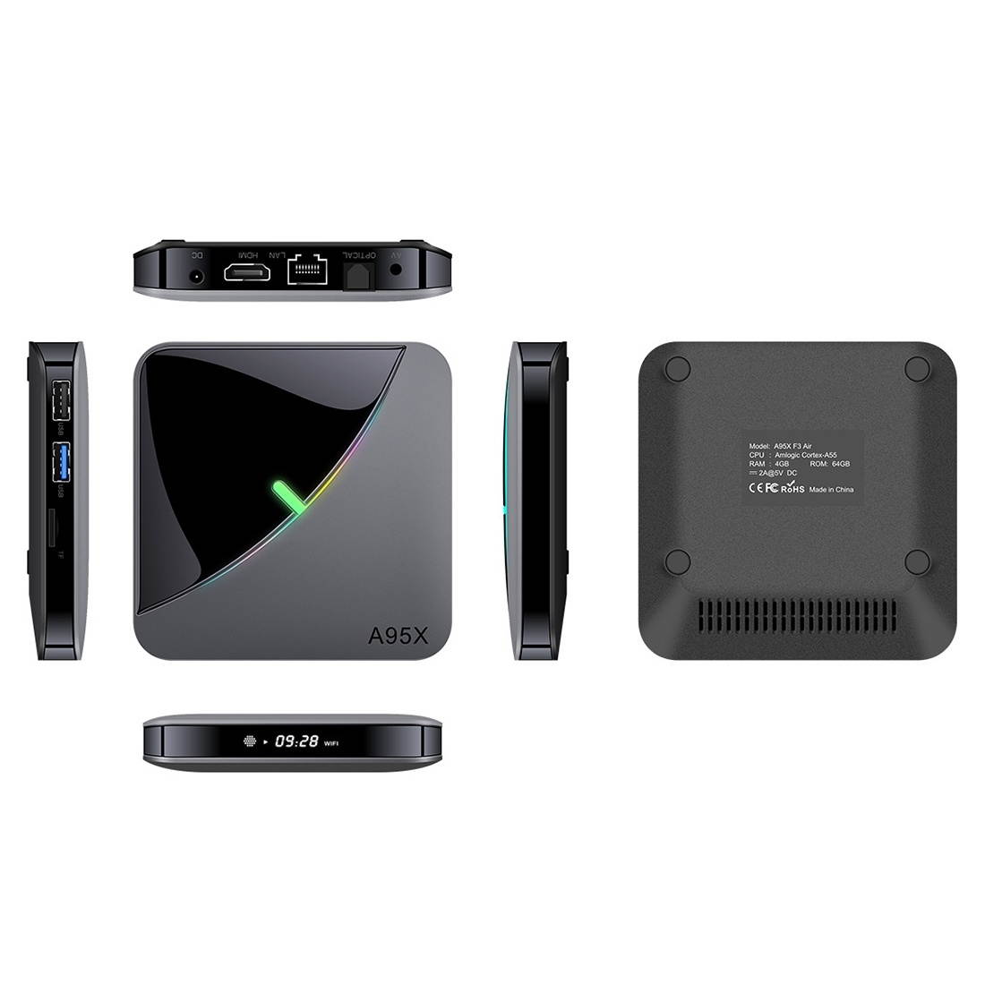 A95X F3 Air 4K RGB Light Smart TV BOX Android 9.0 Media Player wtih Remote Control, Quad-core RAM: