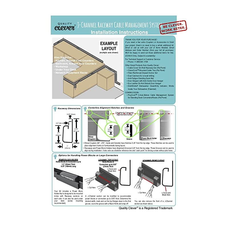 Channel Cable Raceway System 100 Total Cable Management Solution for Desk Office Kitchen or Workshop Includes Couplers to Cover Gaps and Solution for Power Blocks and Outlet Strips